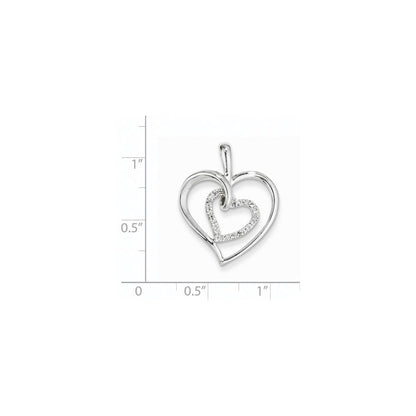 14K White Gold & Real Diamond Double Heart Pendant