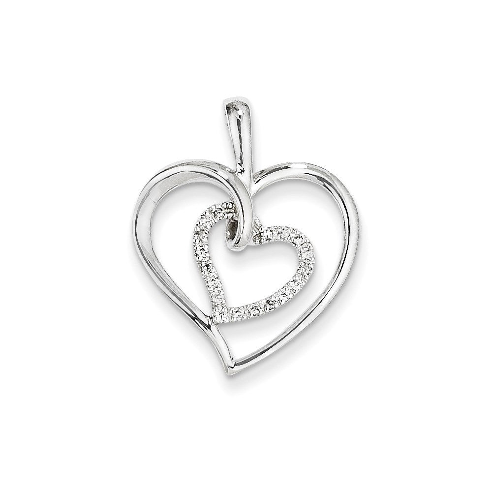 14K White Gold & Real Diamond Double Heart Pendant