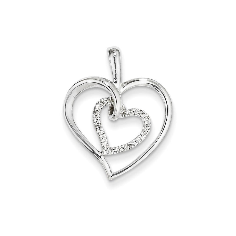 14K White Gold & Real Diamond Double Heart Pendant