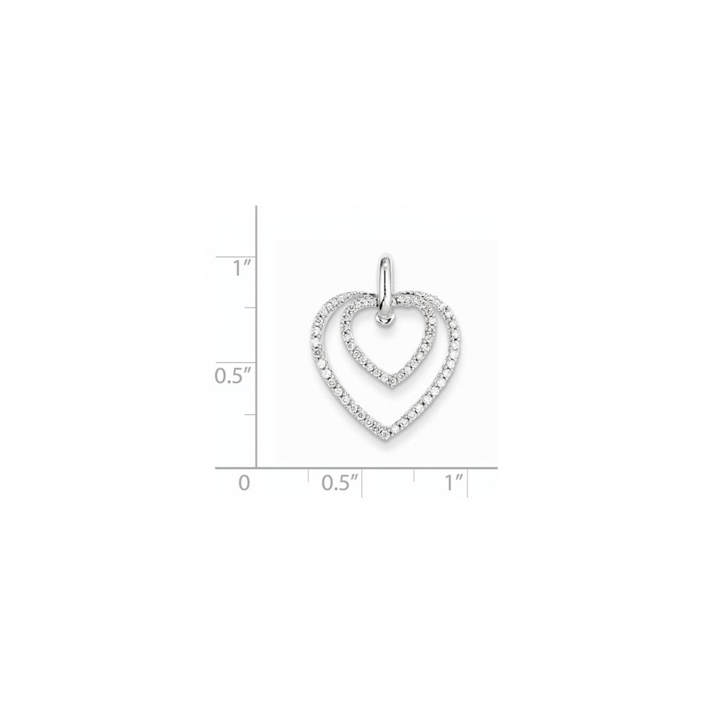 14k White Gold Real Diamond Double Heart Pendant