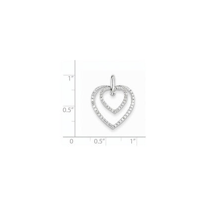 14k White Gold Real Diamond Double Heart Pendant