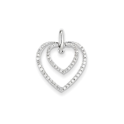 14k White Gold Real Diamond Double Heart Pendant