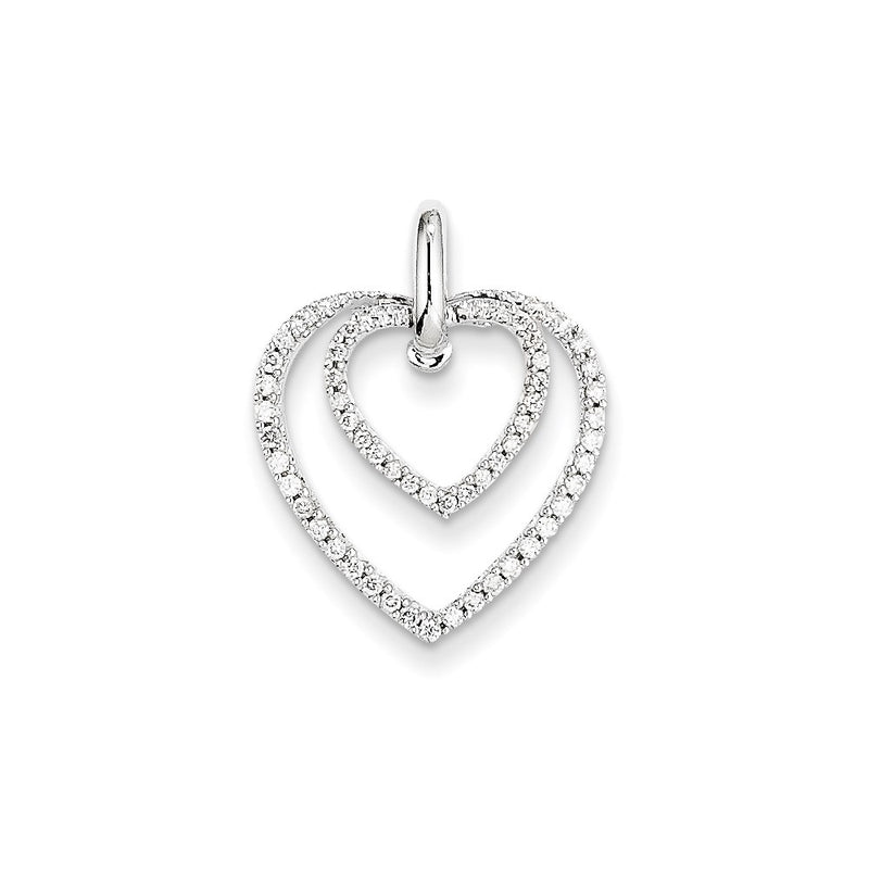 14k White Gold Real Diamond Double Heart Pendant