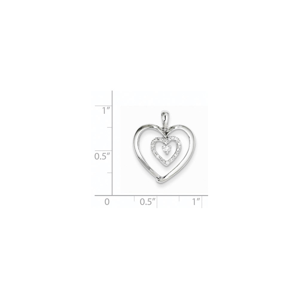 14K White Gold Real Diamond Heart Dangle Pendant
