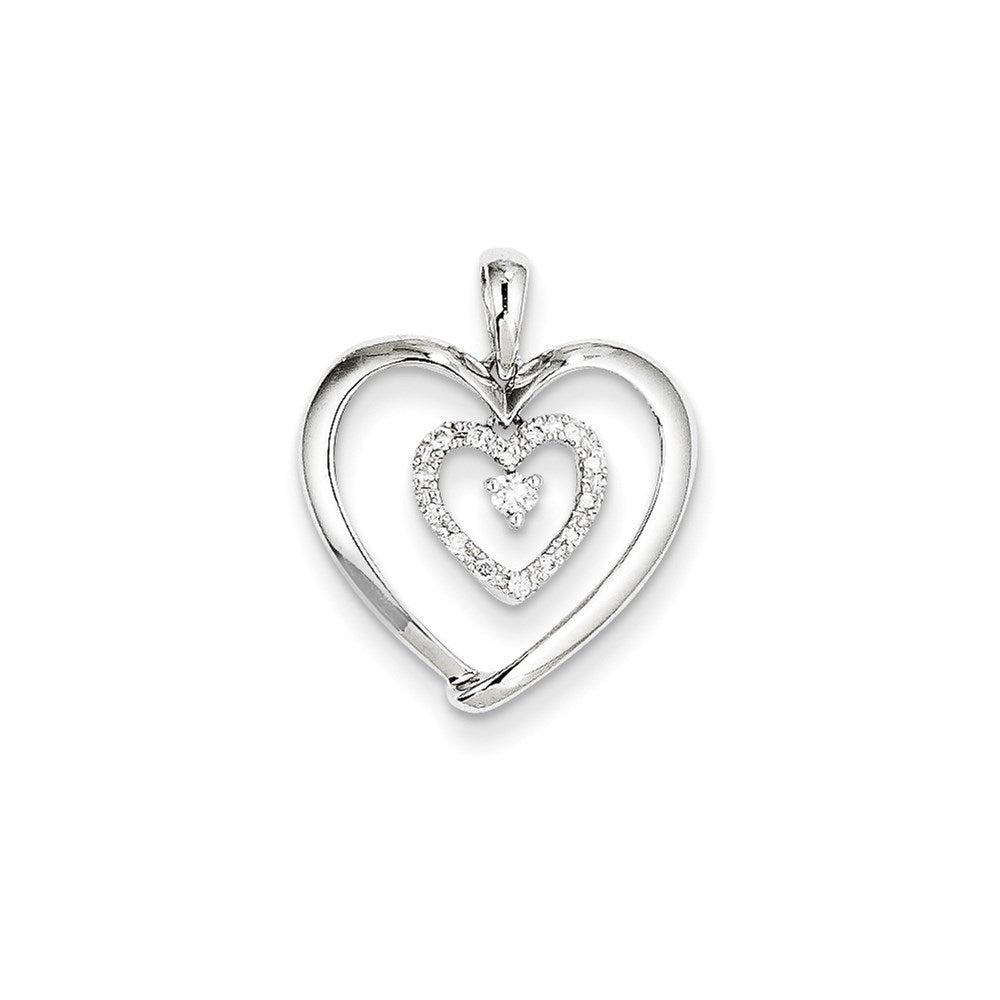14K White Gold Real Diamond Heart Dangle Pendant