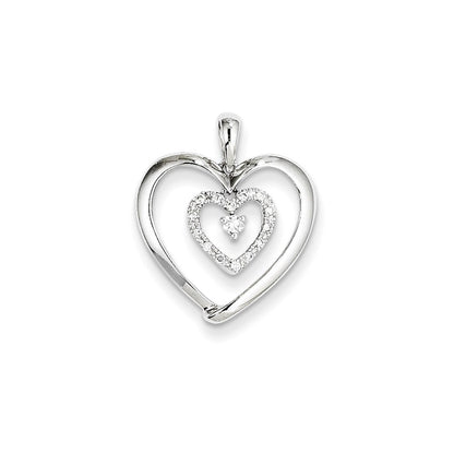 14K White Gold Real Diamond Heart Dangle Pendant