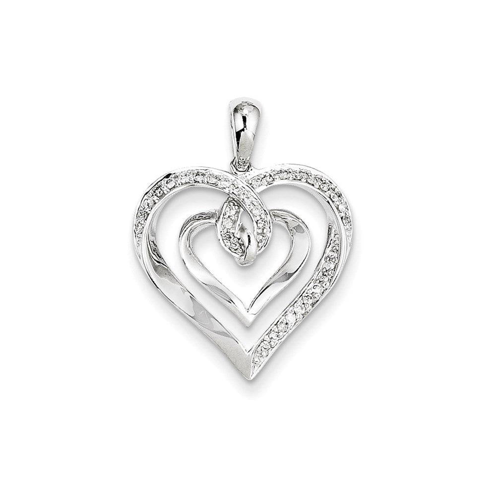 14K White Gold Real Diamond Heart Pendant