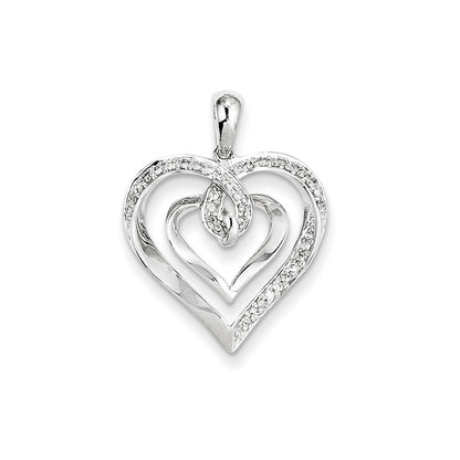 14K White Gold Real Diamond Heart Pendant
