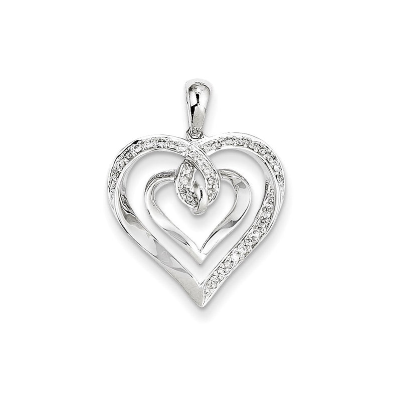 14K White Gold Real Diamond Heart Pendant