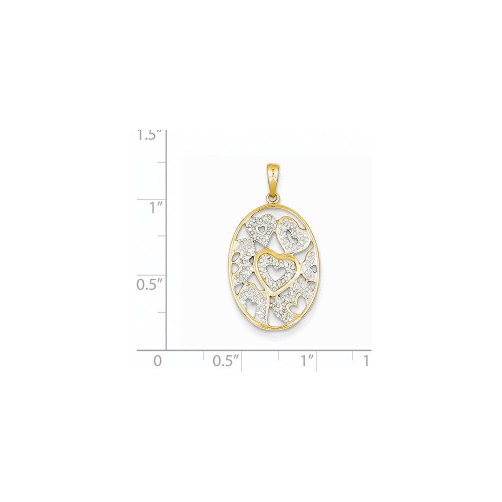 14K Yellow Gold Real Diamond Hearts in Oval Pendant