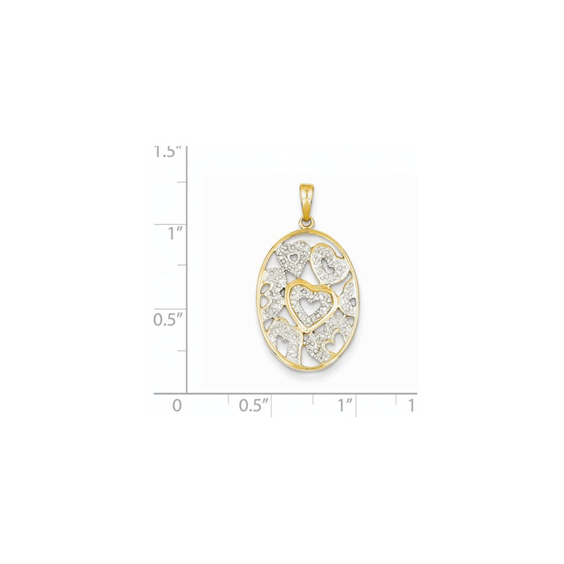 14K Yellow Gold Real Diamond Hearts in Oval Pendant