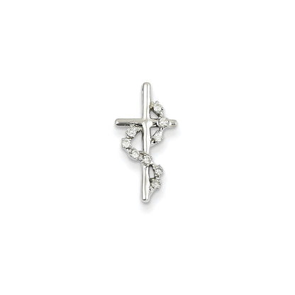 14K White Gold Real Diamond Cross Pendant