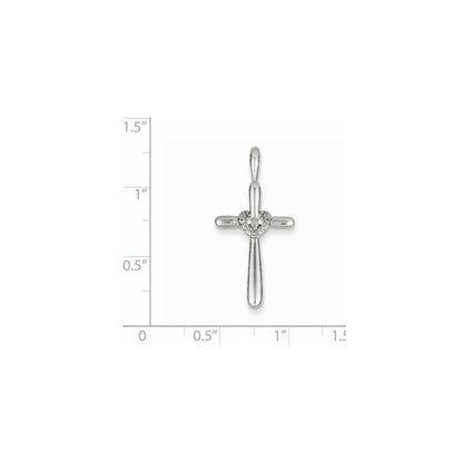 14K White Gold & Real Diamond Cross with Heart Pendant