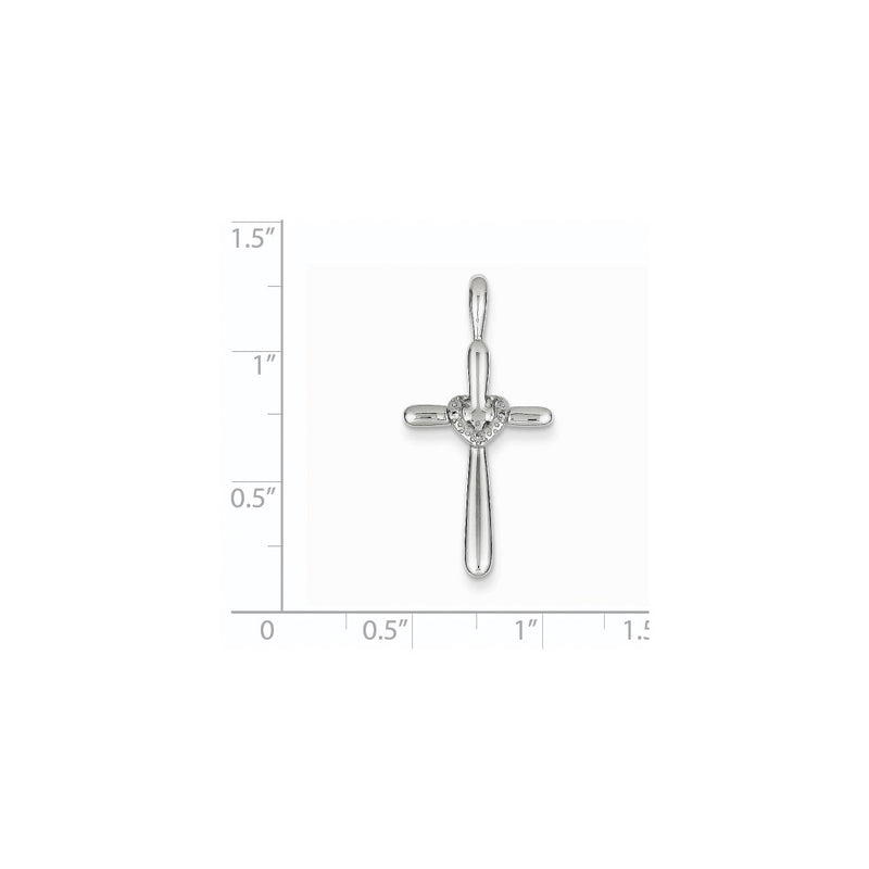 14K White Gold & Real Diamond Cross with Heart Pendant
