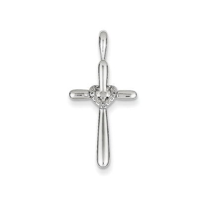 14K White Gold & Real Diamond Cross with Heart Pendant