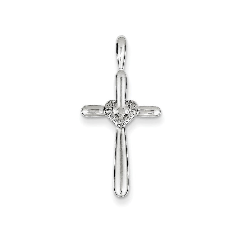 14K White Gold & Real Diamond Cross with Heart Pendant