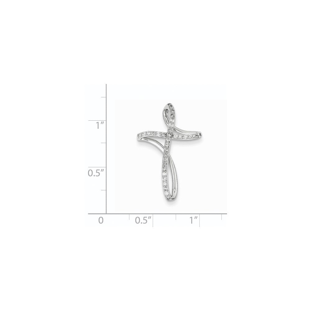 14K White Gold & Real Diamond Cross Pendant Slide