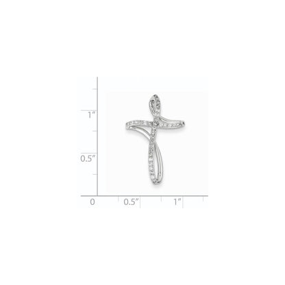 14K White Gold & Real Diamond Cross Pendant Slide