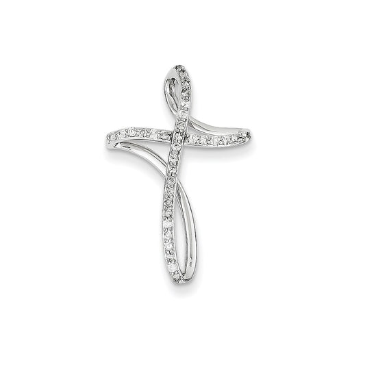 14K White Gold & Real Diamond Cross Pendant Slide