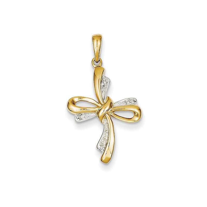 14K Yellow Gold Real Diamond Cross Pendant