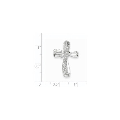 14K White Gold Real Diamond Cross Pendant Slide