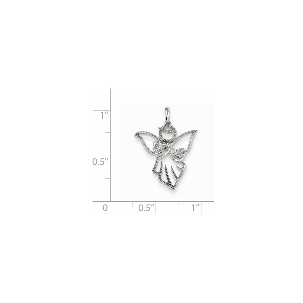 14k White Gold Real Diamond Angel Pendant