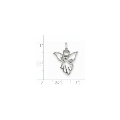 14k White Gold Real Diamond Angel Pendant