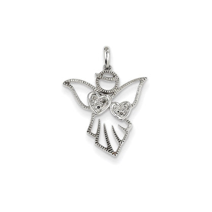 14k White Gold Real Diamond Angel Pendant