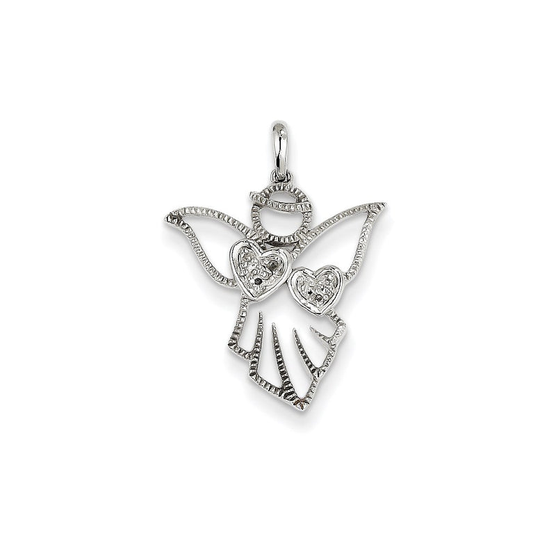 14k White Gold Real Diamond Angel Pendant