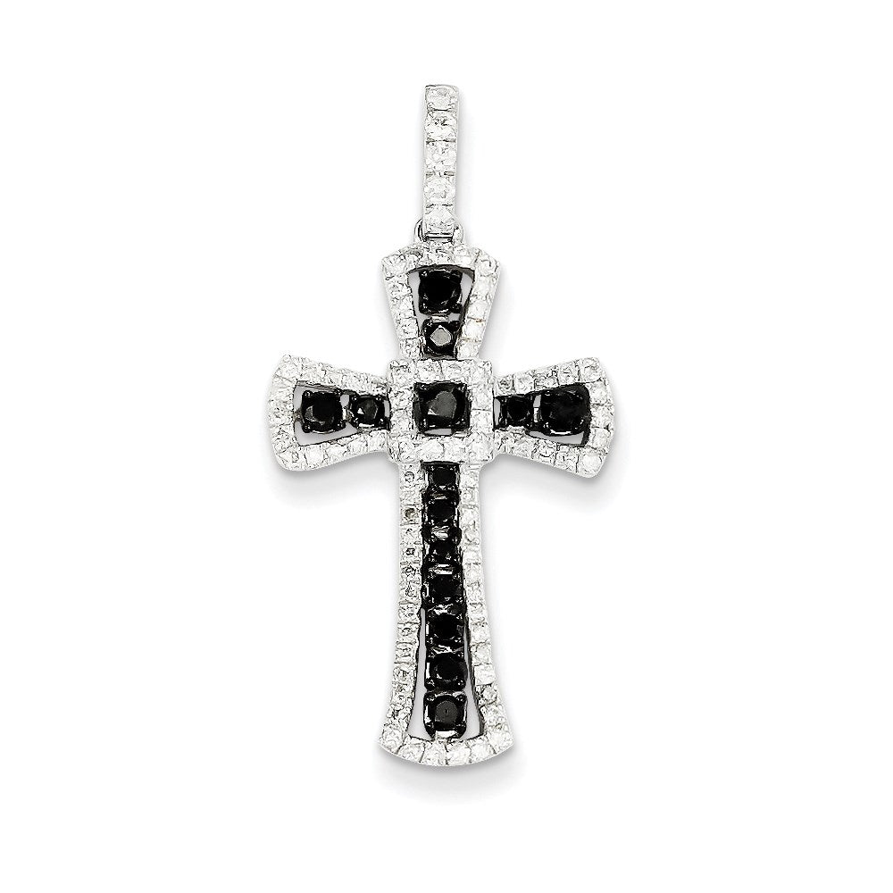 14k White Gold Black and White Diamond Cross Pendant