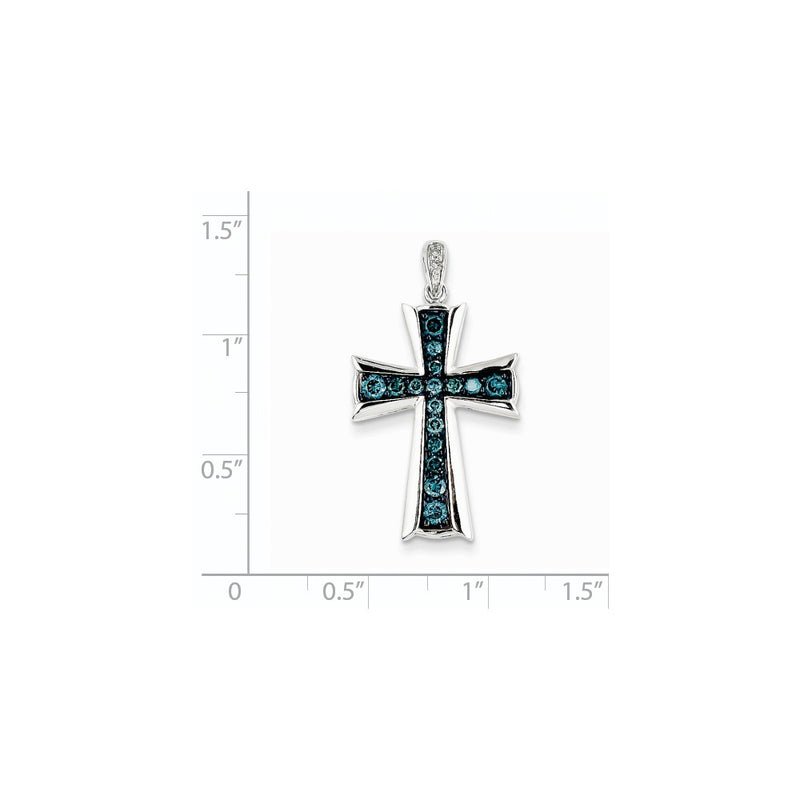 14k White Gold White & Blue Diamond Cross Pendant