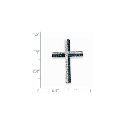 14k White Gold Blue and White Diamond Cross Pendant