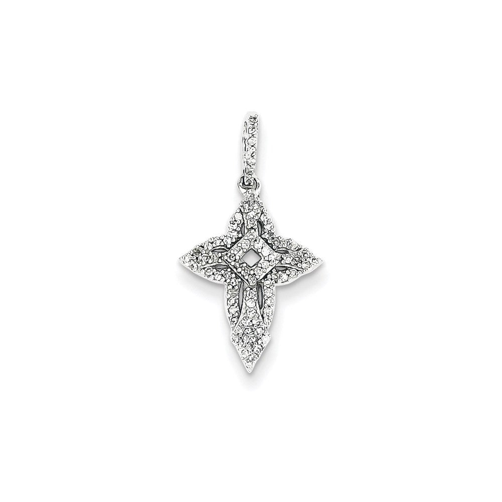 14k White Gold Real Diamond Cross Pendant