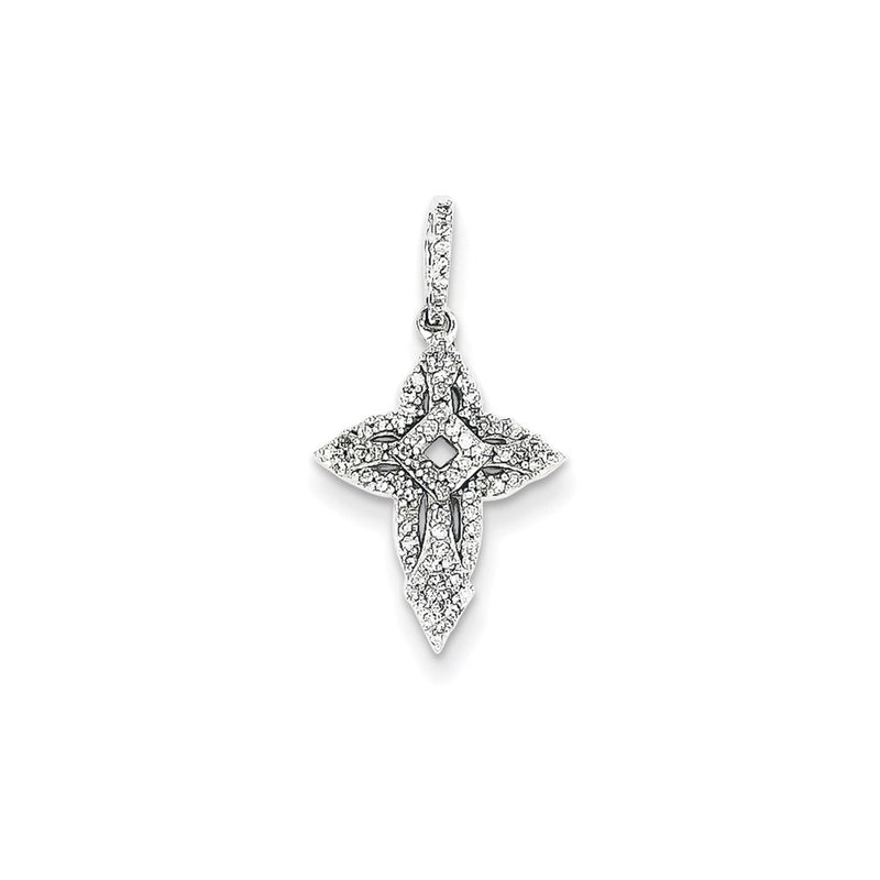 14k White Gold Real Diamond Cross Pendant
