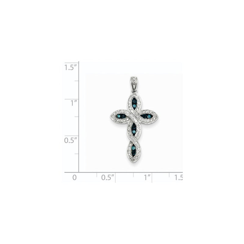 14k White Gold White & Blue Diamond Cross Pendant