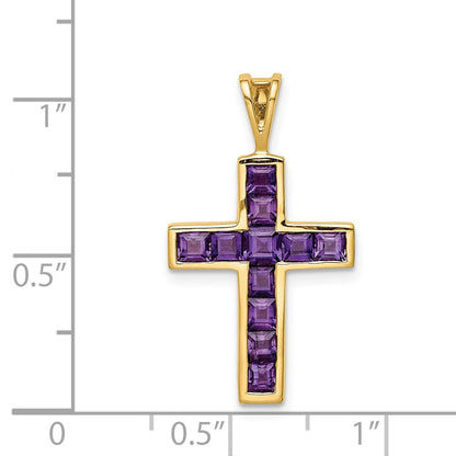 14k Yellow Gold Amethyst Cross Pendant