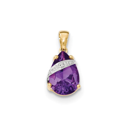14k Yellow Gold Amethyst and Real Diamond Pendant