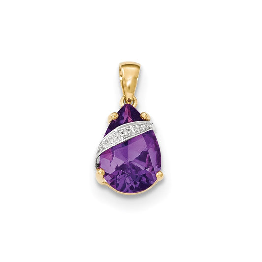 14k Yellow Gold Amethyst and Real Diamond Pendant