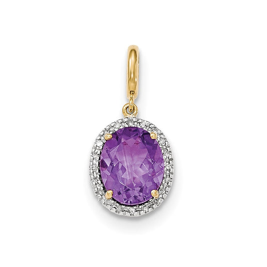 14k Amethyst with Diamond Halo Pendant