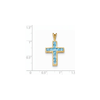 14k Yellow Gold Blue Topaz Cross Pendant