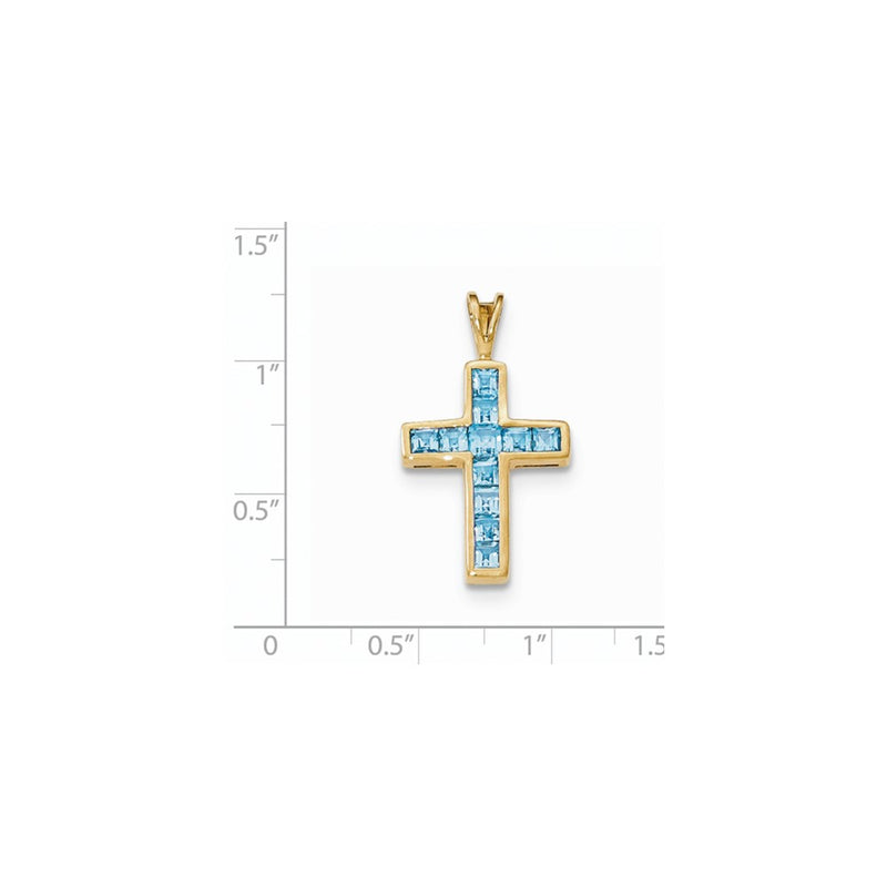 14k Yellow Gold Blue Topaz Cross Pendant
