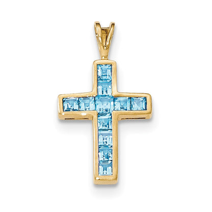 14k Yellow Gold Blue Topaz Cross Pendant