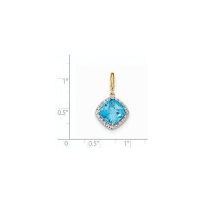 14k Lt. Swiss Blue Topaz with Diamond Halo Pendant