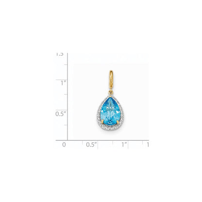 14k Lt. Swiss Blue Topaz with Diamond Halo Pendant