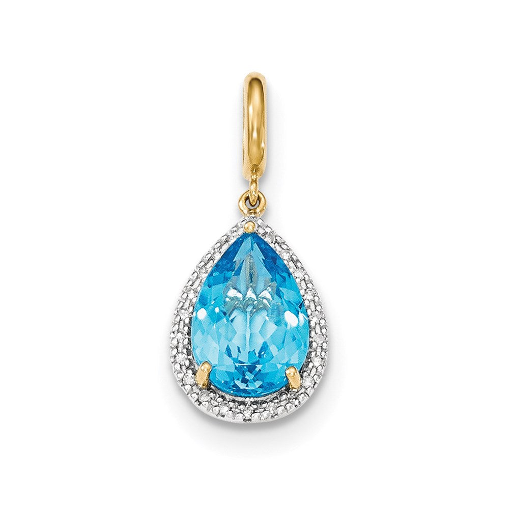 14k Lt. Swiss Blue Topaz with Diamond Halo Pendant