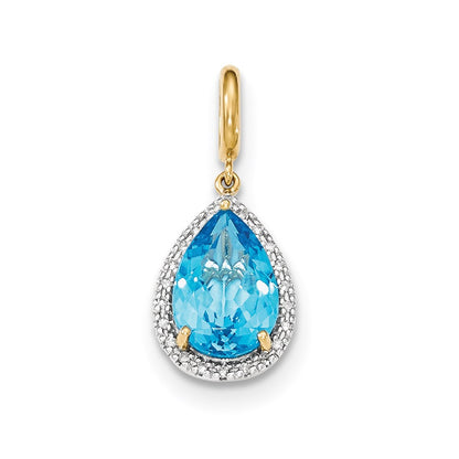 14k Lt. Swiss Blue Topaz with Diamond Halo Pendant