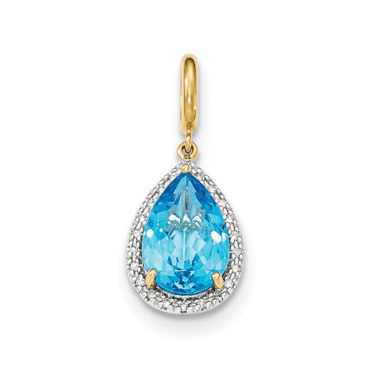 14k Lt. Swiss Blue Topaz with Diamond Halo Pendant