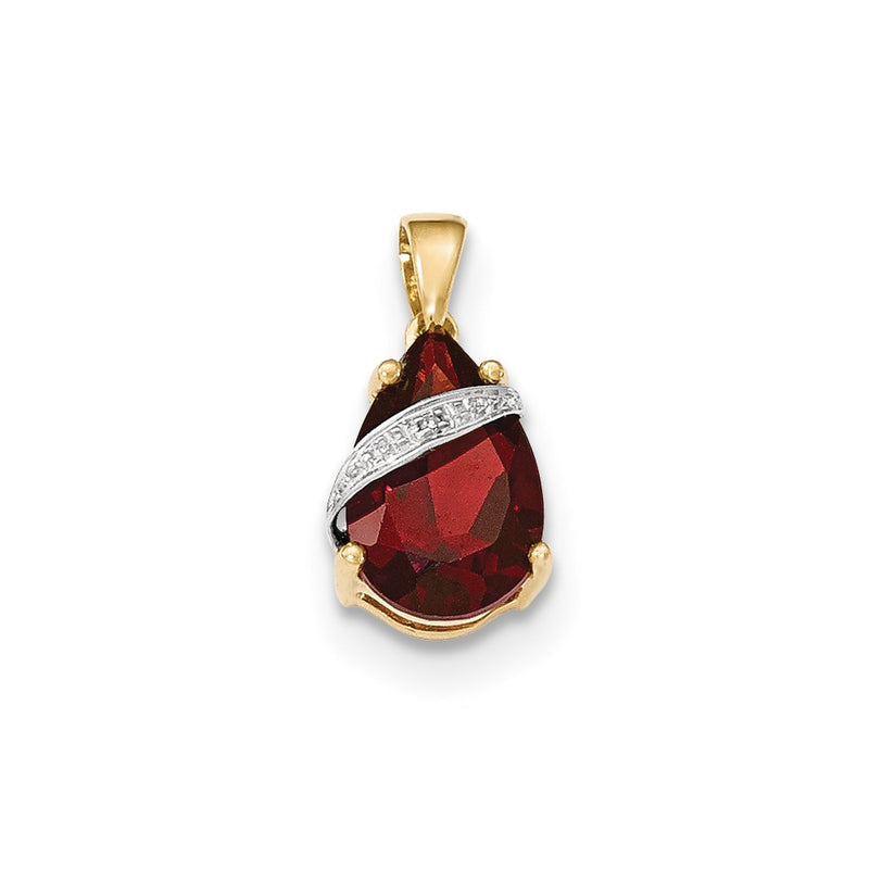 14k Yellow Gold Garnet and Real Diamond Pendant