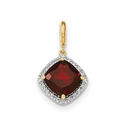 14K Yellow Gold Garnet w/Real Diamond Halo Pendant