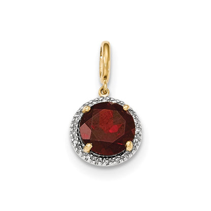 14K Yellow Gold Garnet w/Real Diamond Halo Pendant